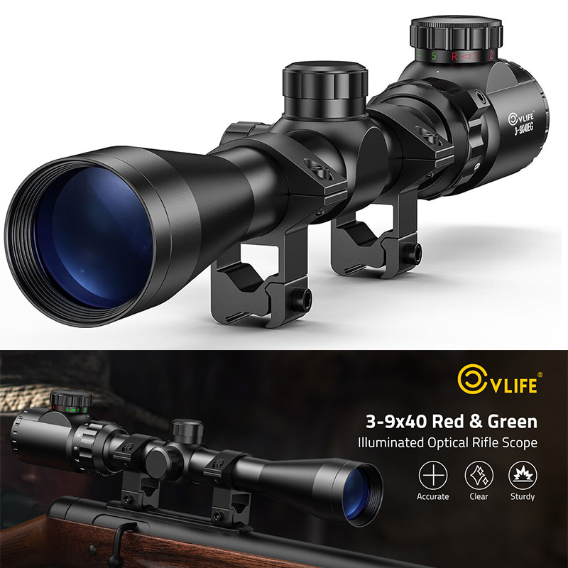 CVLIFE 3-9x40 Rifle Scope Red Green Illuminated Optical Riflescope Mil-dot Reticle Sights for 11mm