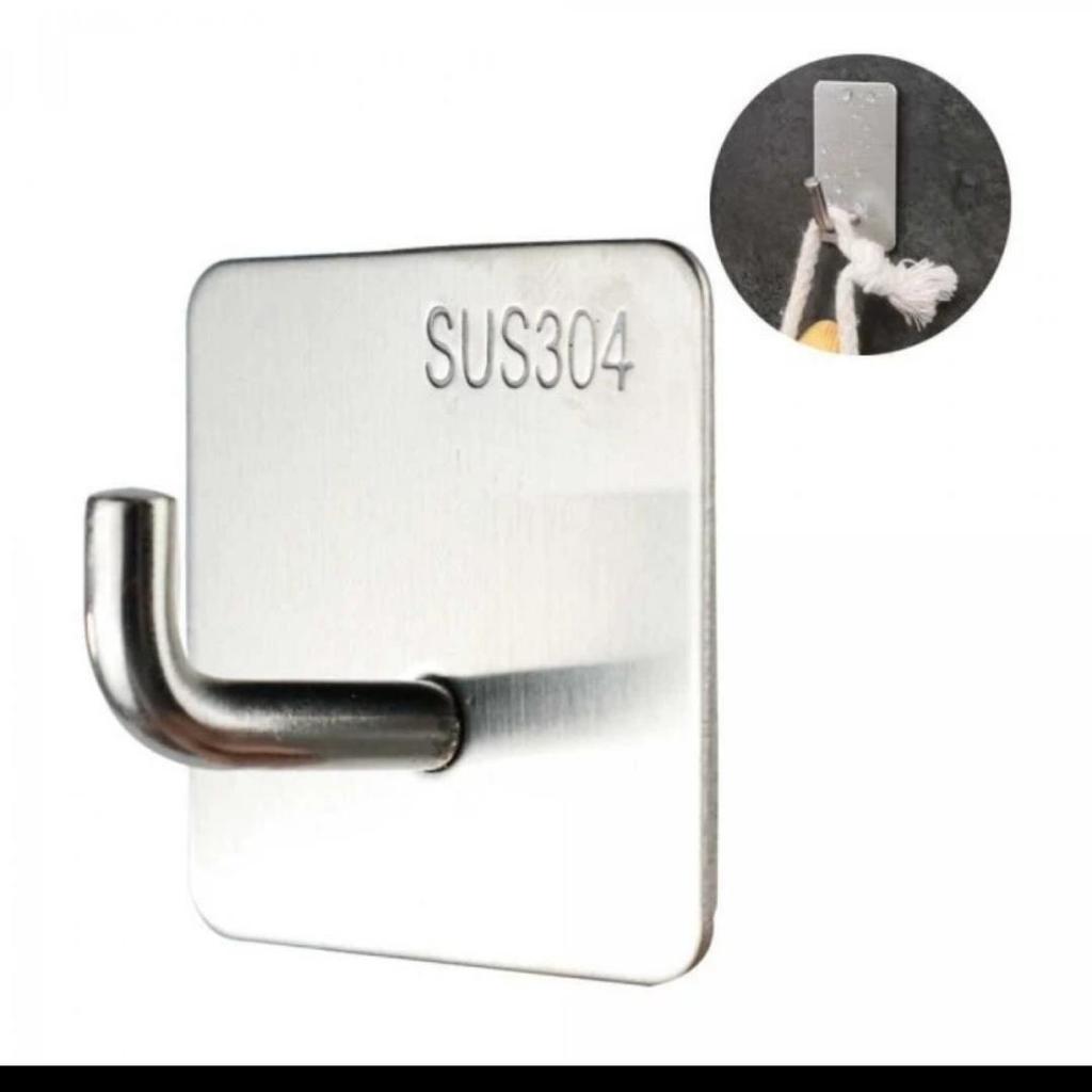 Gantungan Tempel Dinding Tembok Wall Hook Kait Stainless Silver Platinum Awet Tebal Daya Perekat Kua