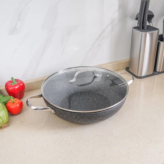 vowk- Azko Starfrit 32 Cm The Rock Wajan Penggorengan Wok Dengan Tutup & Gagang Frypan Pan