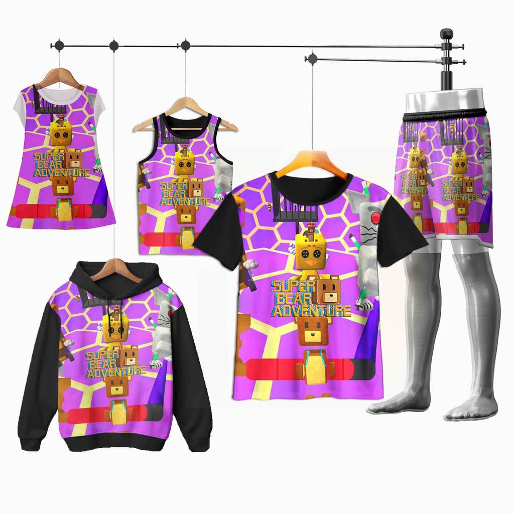 baju Super Bear Adventure 01SBA004 Beruang Sultan 3D Kaos Celana Dress Jaket Lekbong Anak dan Dewasa