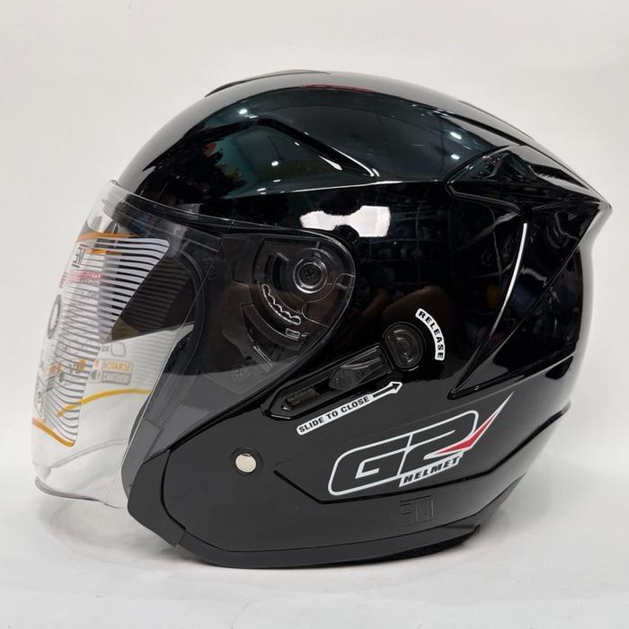 Helm G2 Optimax Solid Kaca Double Visor Helm Half Face - Hitam, XL