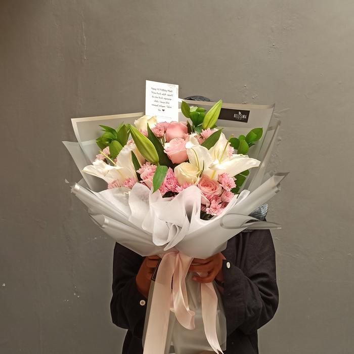 buket bunga lily krisan mawar besar - bellisima florist bogor