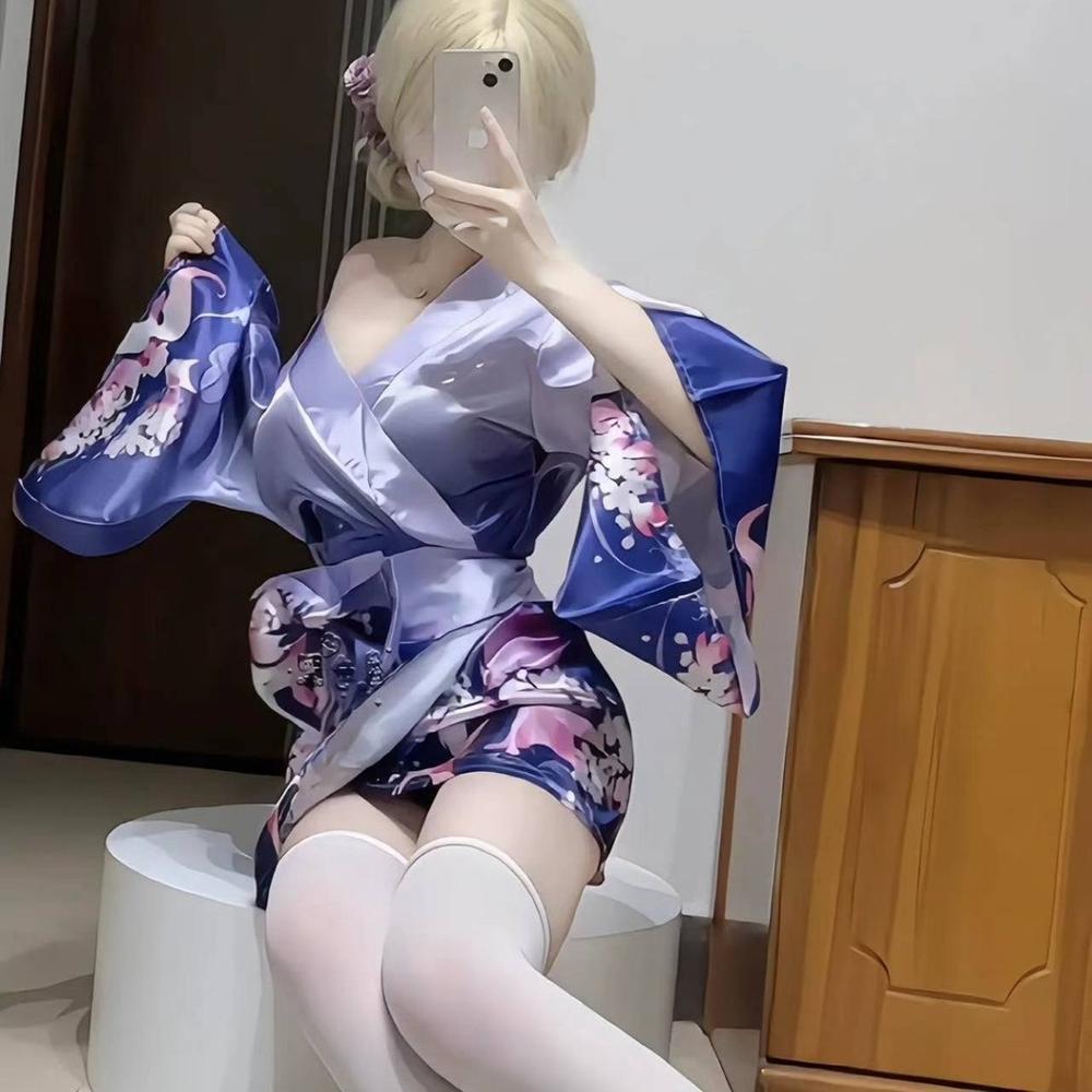 LI-27 kostum cosplay nita lolita kimono mini baju tidur jepang satin anime - UNGU