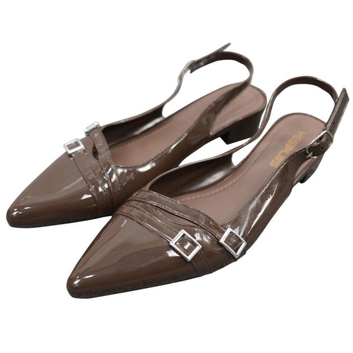 [YESPLUS] 8081 Sandal Flat Wanita Model Tali gesper Flat Wanita Model Glossy Tinggi 3 CM Flat Shoes 