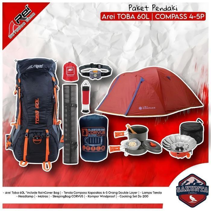 NEW Tas Gunung Arei Outdoorgear Toba 60L - paket pendaki lengkap - paket alat camping - paket lengka