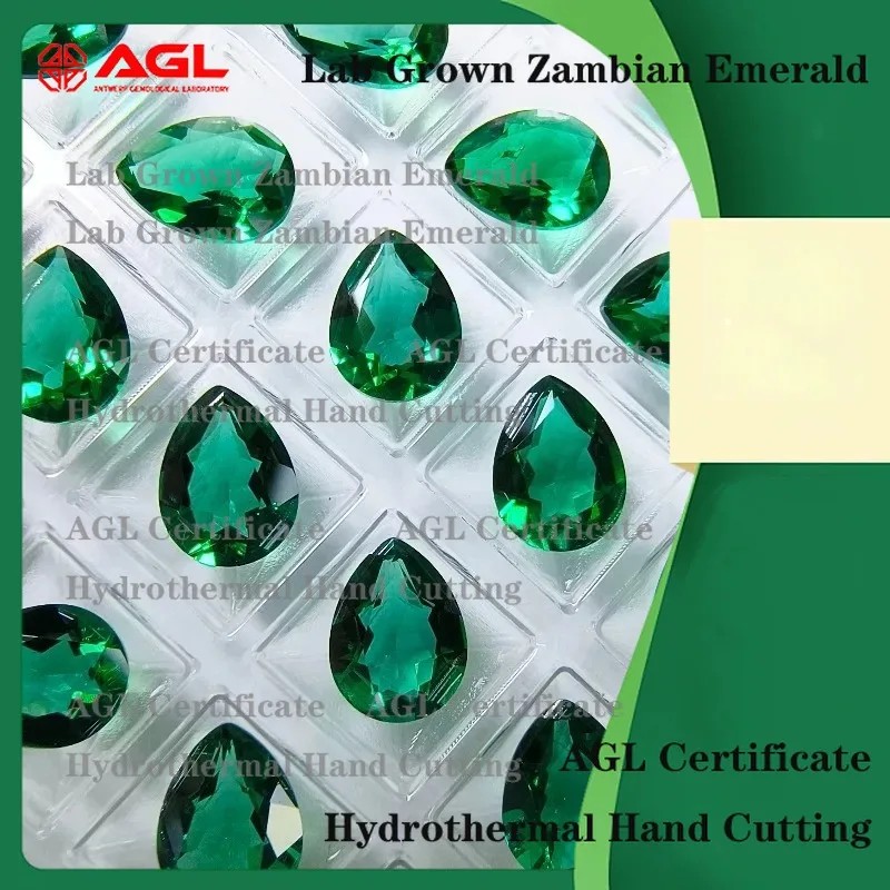Lab Grown Zambian Emeralds Pear Cut Hydrothermal Lab Created Emerald Gemstones for Jewelry Making