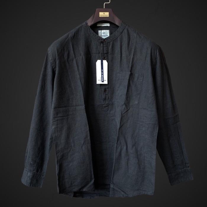 linen sanghai wangki Kemeja Linen Lengan Panjang Hitam Ukuran XL wangki lengan panjang warna hitam X