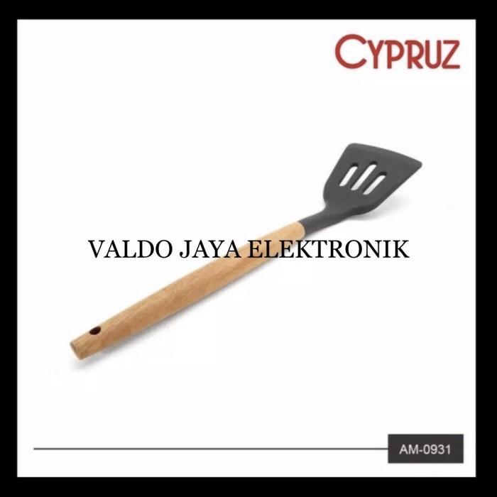 CYPRUS Spatula Silicone Turner Lubang AM-0931/Sodet Sutil Silikon Kayu Hitam Kitchenware