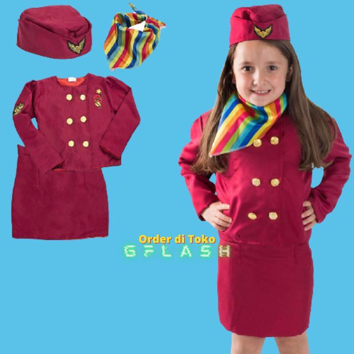Pramugari Anak Perempuan Baju Kostum Pramugari Anak Perempuan untuk Karnaval TK Perempuan Kostum Pro