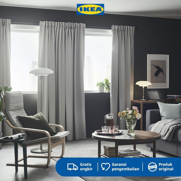 IKEA MAJGULL Gorden Anti Tembus Cahaya 1 Pasang Abu Muda 145x250 cm Tirai