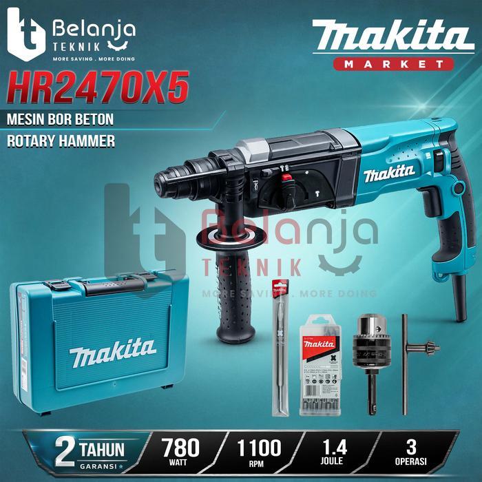 Ada Stok Mesin Bor Bobok Beton MAKITA HR2470 HR 2470 X5 Rotary Hammer SDS 780W HR2470X5 dengan