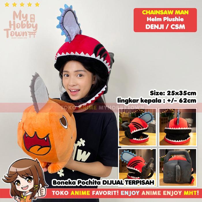 Helm Kepala Topeng Anime Chainsaw Man Denji Plushie Cosplay Hat Helmet