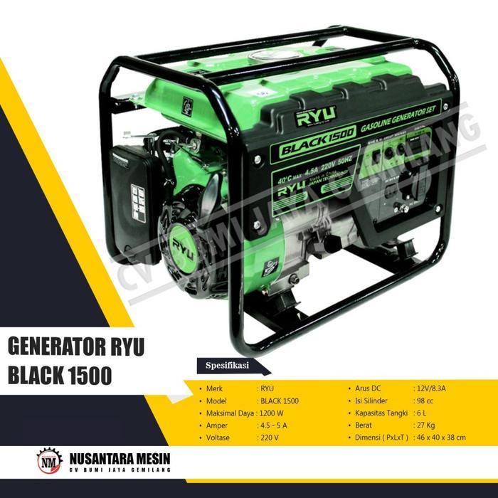 MESIN GENSET / GENERATOR BENSIN RYU BLACK 1500 - 1200 WATT