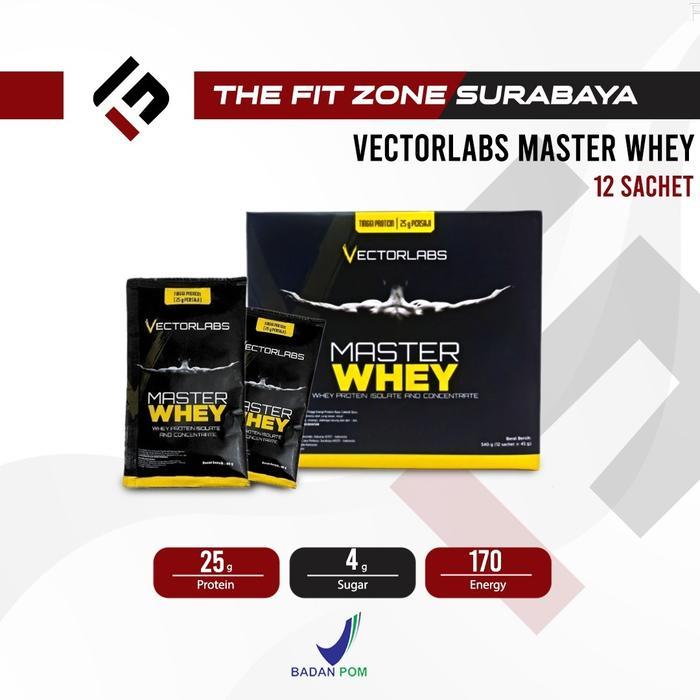 Vectorlabs Master Whey 12 Sachet Box Susu Whey Protein Isolate Concentrate Suplemen Fitness Gym