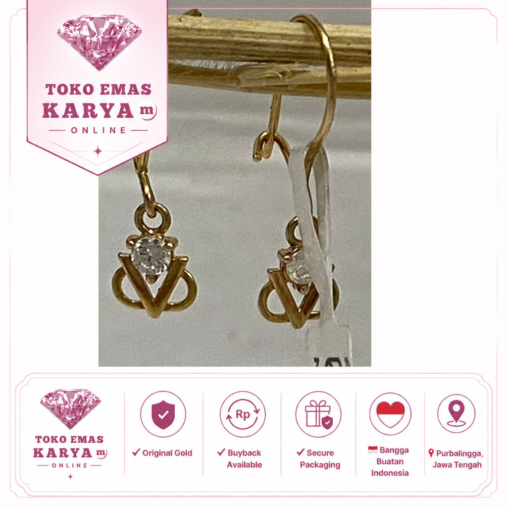 D51 8k 375 Anting Gondel Emas Asli 8k Anak Perempuan Premium Tahan Karat Toko Mas Karya Model V Prem