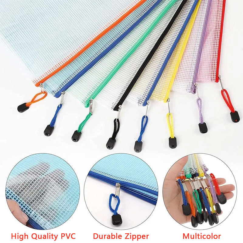 5PCS A3A4A5A6 Mesh Zipper Pouch Document Bag Waterproof Zip File Folders Pencil Case Storage Bags