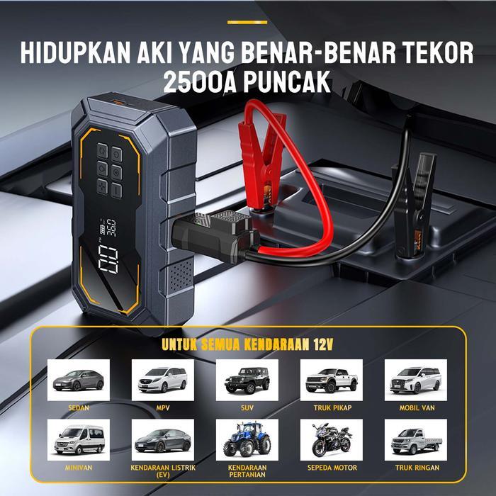 Kmiles Jumper Aki Mobil Dan Motor 10000Mah Portable Jumper Aki Dengan Pompa Ban Dengan Power Bank