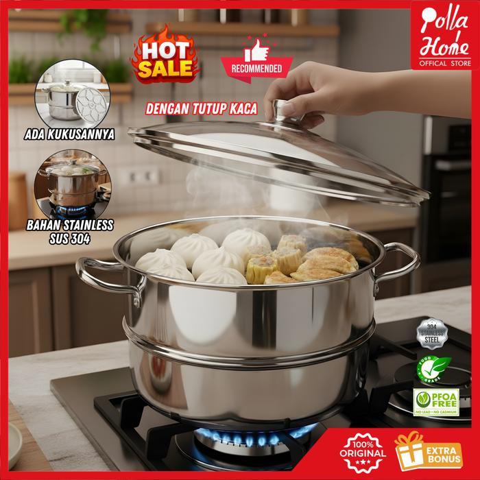 Kualitas Terbaik Ollahom Panci Kukusan Langseng Kukus Stainless 304 Kapasitas Besar Dengan Tutup