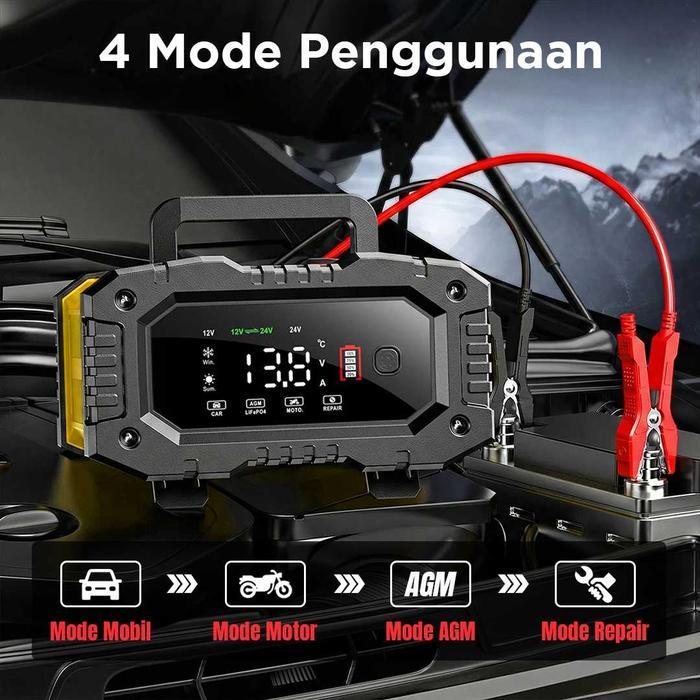 Cethomarket- Foxsur Alat Cas Aki Charger Baterai Aki Mobil Motor Portable 20A 300W 12/24V - Fpt-200