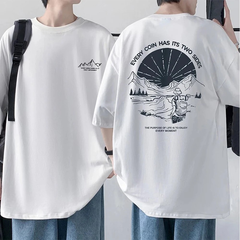 Men's Cotton T-shirt Front Back Print Half Sleeve T-shirt Men's Cotton Summer Loose Oversized Casual