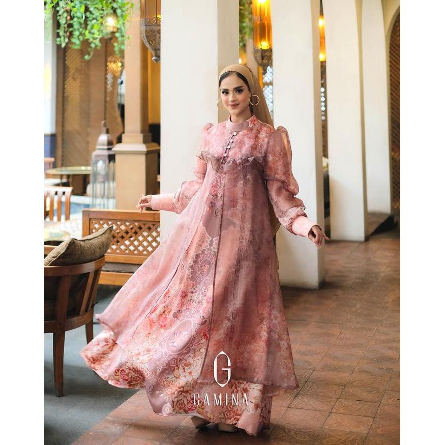 ASLI NEW 01 Gamis ZAYNA Silk Dress Motif Bunga Mawar Outer Inner Silk Kain Lembut Mewah Syari Maxi