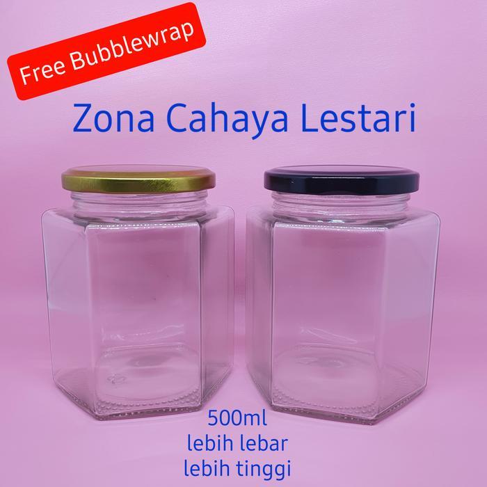 JAR HEXAGONAL 500ML BOTOL TOPLES JAR KACA 500 ML MADU/SELAI/CAKE/KUE [Basirah_Jaya_Store]