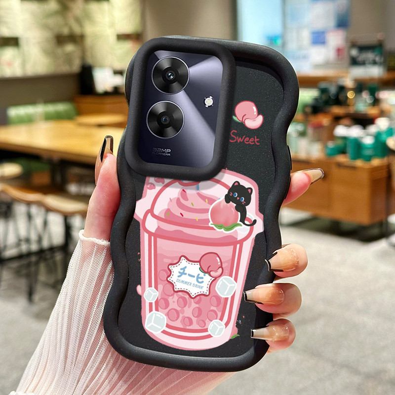 Casing HP Untuk Realme Note 60 Note 60X Case Pink peach Ice cream soda Wavy Edge Macaron Cesing Sili