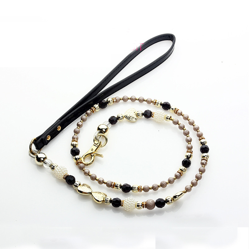 Hot Sell Dog Harness Adjustable Pearl Leash Walking Collar Leash Soft PU Leather Dog Pet Harness&Col