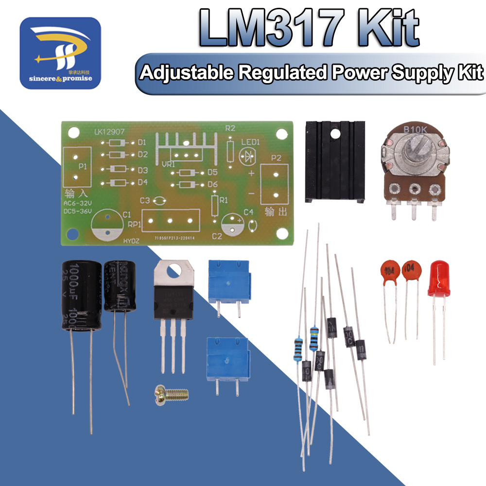 LM317 Adjustable Regulated Power Supply Kit Continuous Adjustable DC Power Supply DIY Teaching