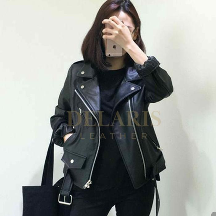 PROMO SPECIAL Delaris Jaket Kulit sintetis Wanita Ramones Hitam