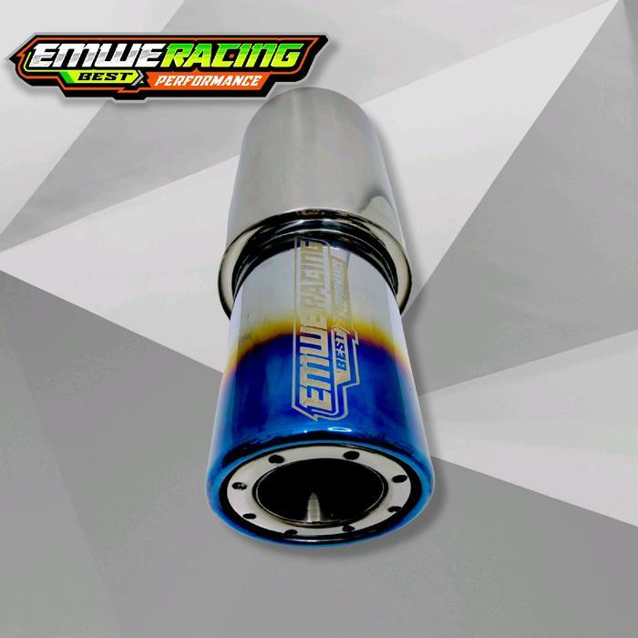 Knalpot Mobil Emwe Racing Gronel Cincin Biru Full Stenlis Ngebas Adem Bulet Empuk Gahar Bass Inlet