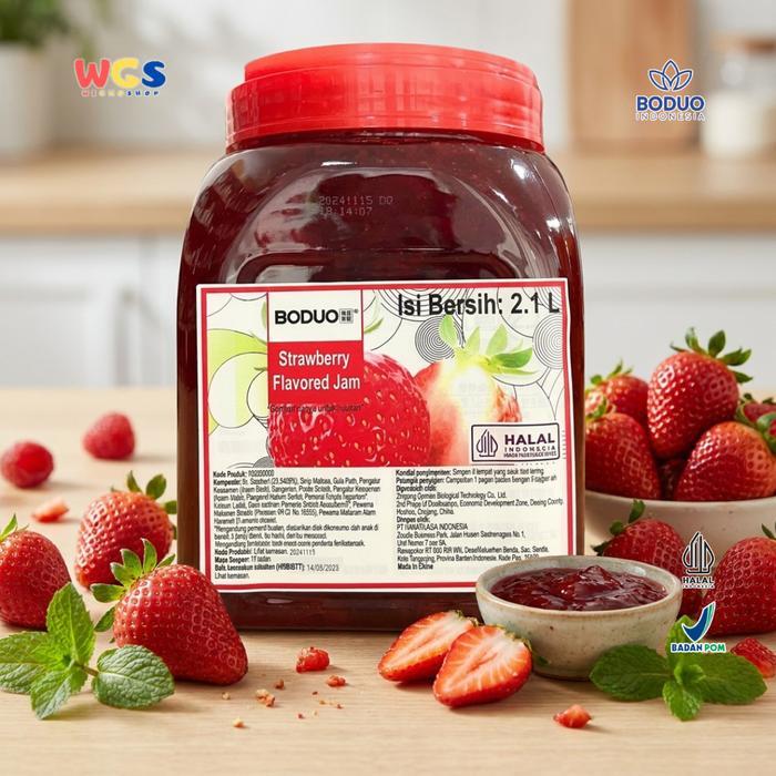 Terlaris Boduo Strawberry Flavored Jam 2.1L - Selai Strawberry Puree Jam Topping Minuman Dessert