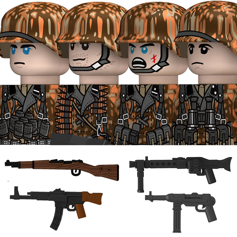 WW2 Germany Autumn Camouflage Soldier Military Army Building Blocks Infantry Figures Helmet Military