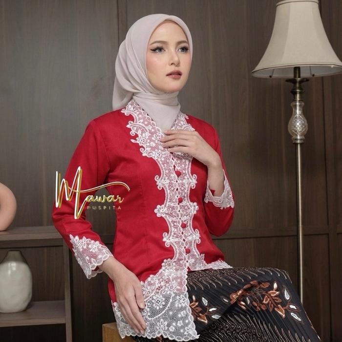 Kebaya Encim Sunda Tema Kemerdekaan Merah Putih Lengan Panjang - Merah Putih, S