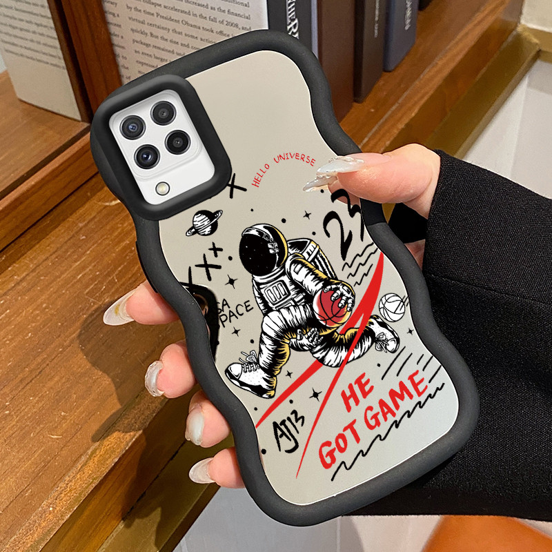 Casing Untuk Samsung A22 M22 M32  Case Casing Pola astronot hitam biru Kesing HP Cesing Macaron Mirr