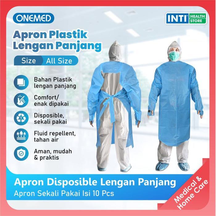 Onemed Apron Plastik Lengan Panjang Apron Medis Sekali Pakai Isi 10 Pcs Pasti Promo