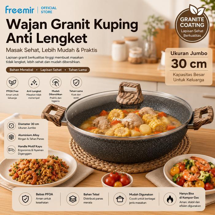 Freemir Super Wok Pan 30Cm Granit Panci Kuping Multifungsi