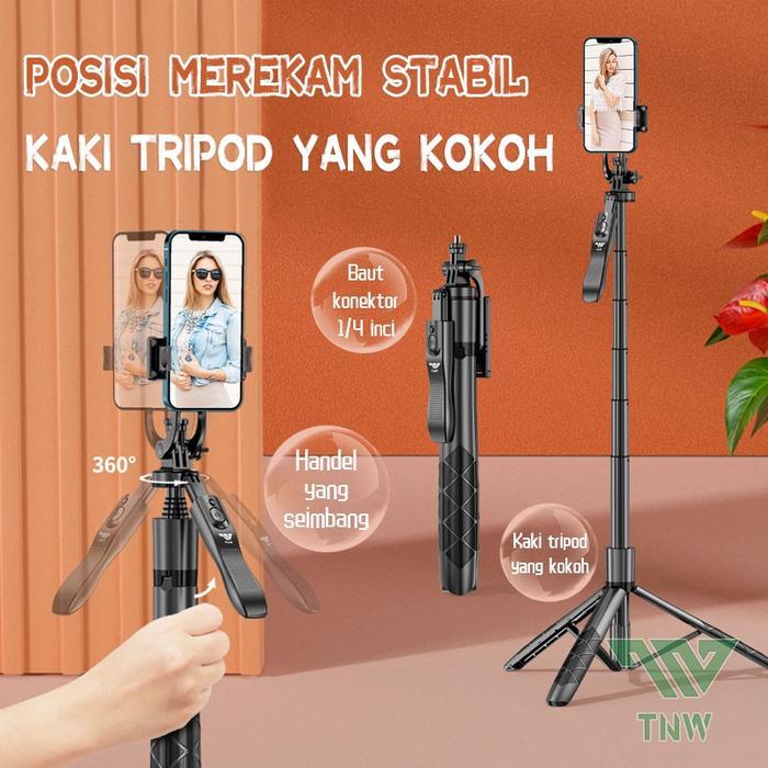 TNW Tongsis Tripod Bluetooth Selfie Stick Tripod HP Kamera 1/4 Adaptor