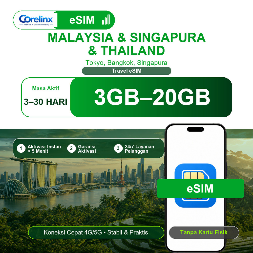 eSIM Malaysia & Singapore & Thailand 3GB-20GB 3-30 Hari Travel eSIM Data Internet Roaming 4G/5G QR I