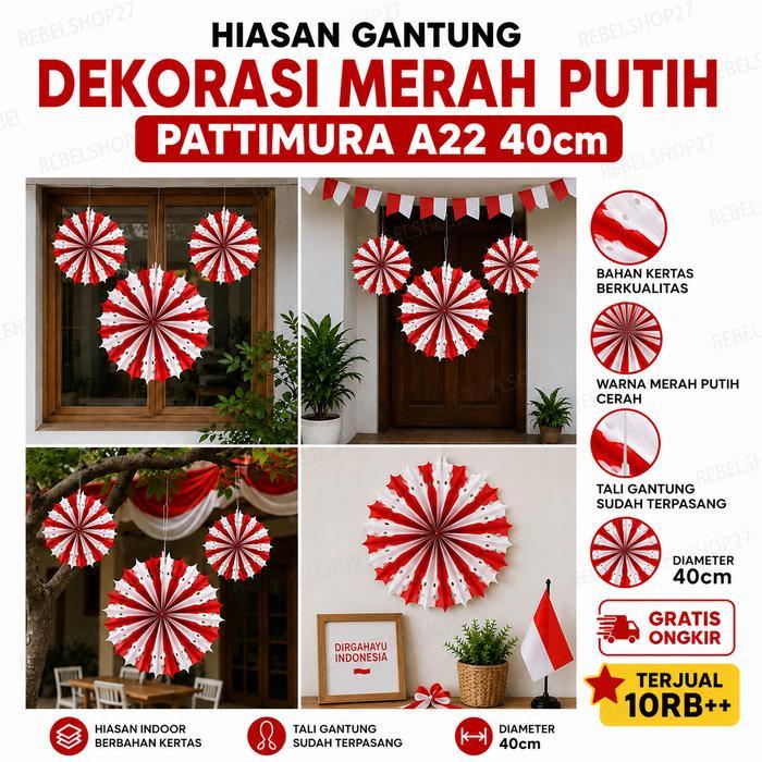 Lampion Gantung Paperfan Perlengkapan Dirgahayu HUT RI Hiasan Dekorasi Merah Putih Pattimura