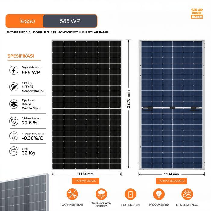 Solar Panel Surya LESSO 585 Wp Bifacial Monocrystalline | Toko Panel Surya Surabaya
