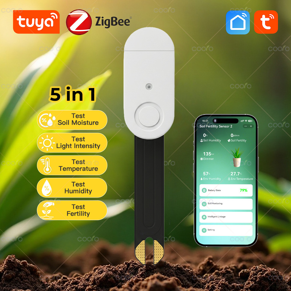 Zigbee Soil Water Tester 5 in 1 Soil Moisture Temperature Humidity Fertility Illuance