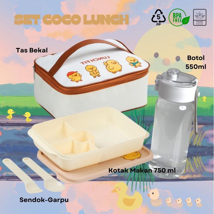 READY NICO PING Set Makan Coco Lunch Tas Bekal BPA Kotak Makan 750 ml & Botol Minum 550 ml