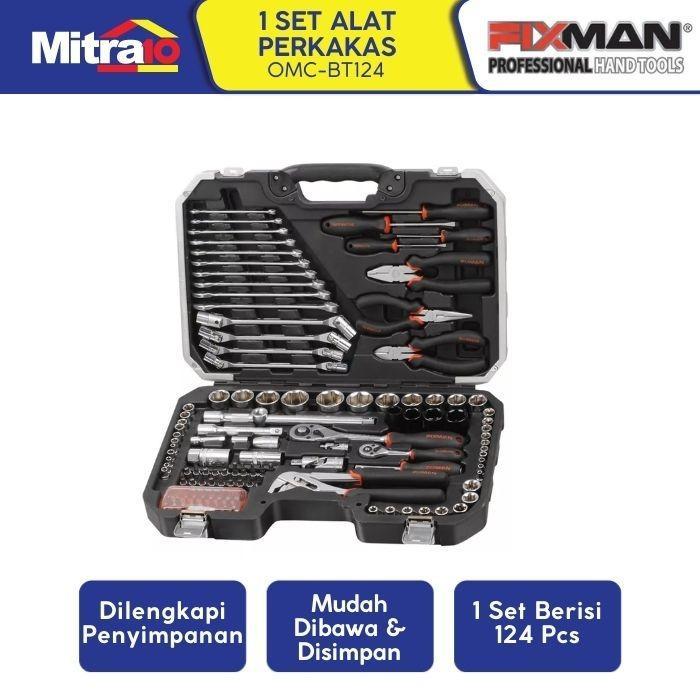 Fixman Set Socket 124 Pcs OMC-BT124 1/4 1/2 Inch Lengkap Professional Tools dengan Case Box Mudah Di