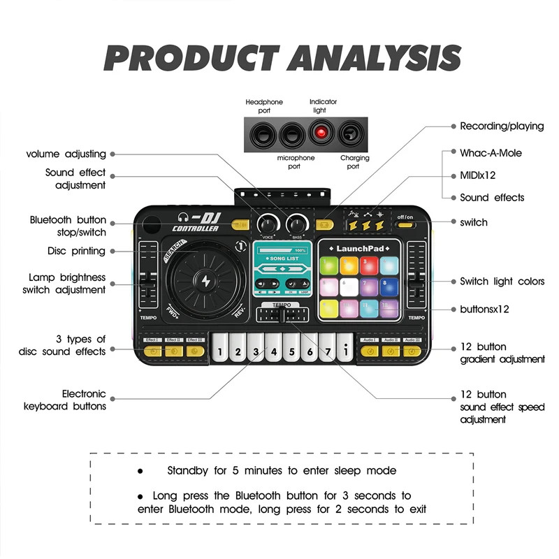 Multifunctional DJ Turntable with Microphone Simulation DJ Mixer Bluetooth Electric DJ Player Music