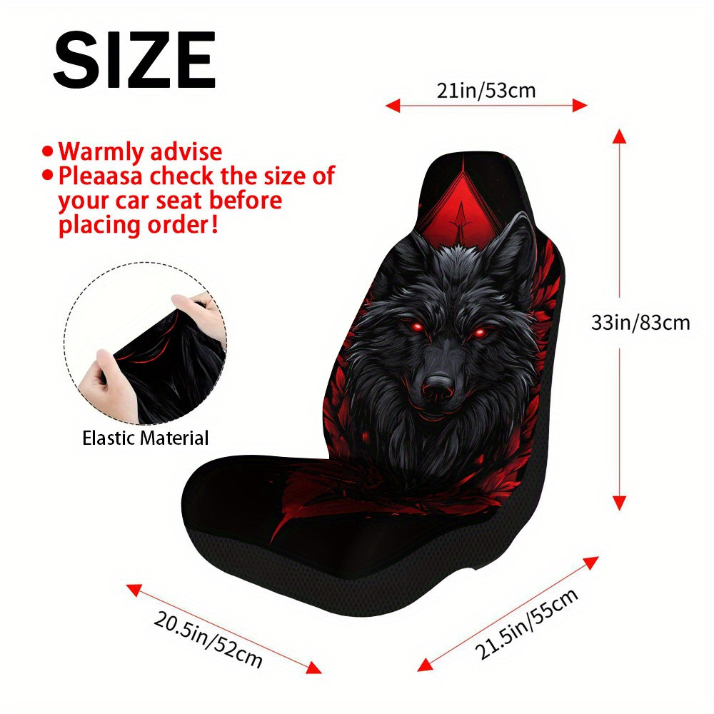 2pcs Horror Fantasy Black Wolf Print Car Seat Universal Fit For Cars, Trucks, Vans, SUVs Durable