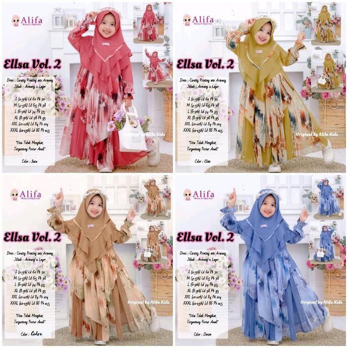 LIMITED EDITION ellsa elsa dress alifa kids baju muslim gamis viral cantik ceruti free jilbab usia 2