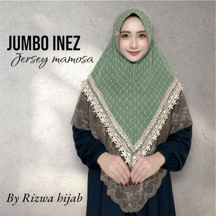 Sedia Hijab Instan Inez Renda Jumbo Jersey Mamosa Pad Sabit by Rizwa Hijab Wanita Muslim Kerudung