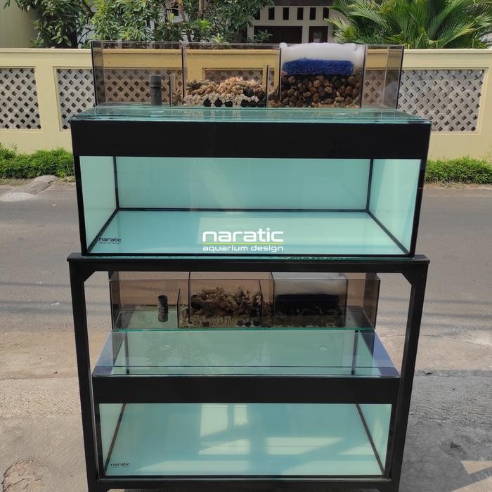 Best seller Aquarium 100x50x40 8mm rak holo 4x4 set top filter kaca fullset Terlaris