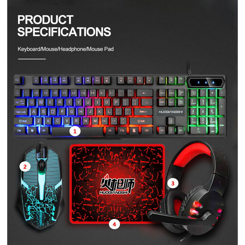 4 In 1 Wired Gaming Set RGB Ergonomic Keyboard And Mouse Combos Headphone Mouse Pad Gamer Accessorie
